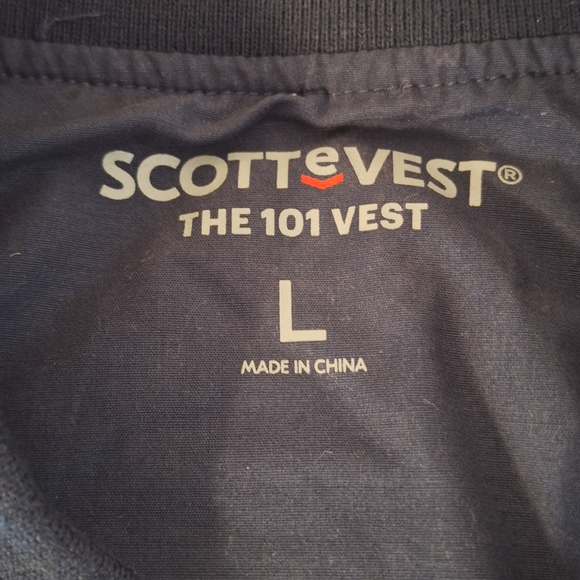 SCOTTeVEST 101 Men's Navy Travel Vest 9 Hidden Pockets Sz L Very Good Condition - Picture 2 of 4